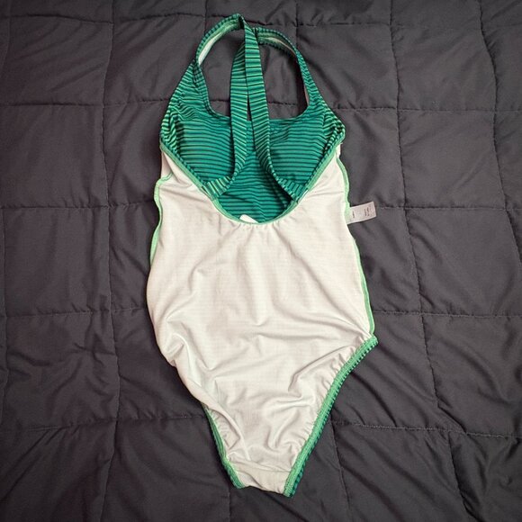 Lands' End Green Stripped Tugless X-Back 1-Piece Swimsuit -  Sizes: 4 Long - NWT - Picture 3 of 12